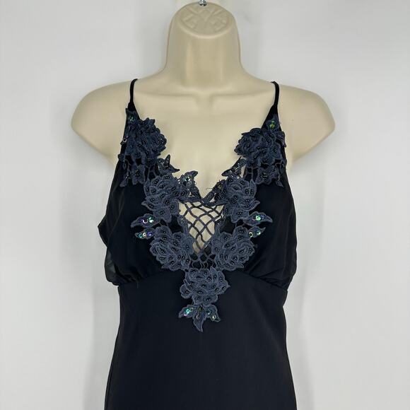 Vintage Y2K Black Cami Asymmetrical Slip Dress S Beaded Fairy Goth Whimsigoth - Picture 4 of 13